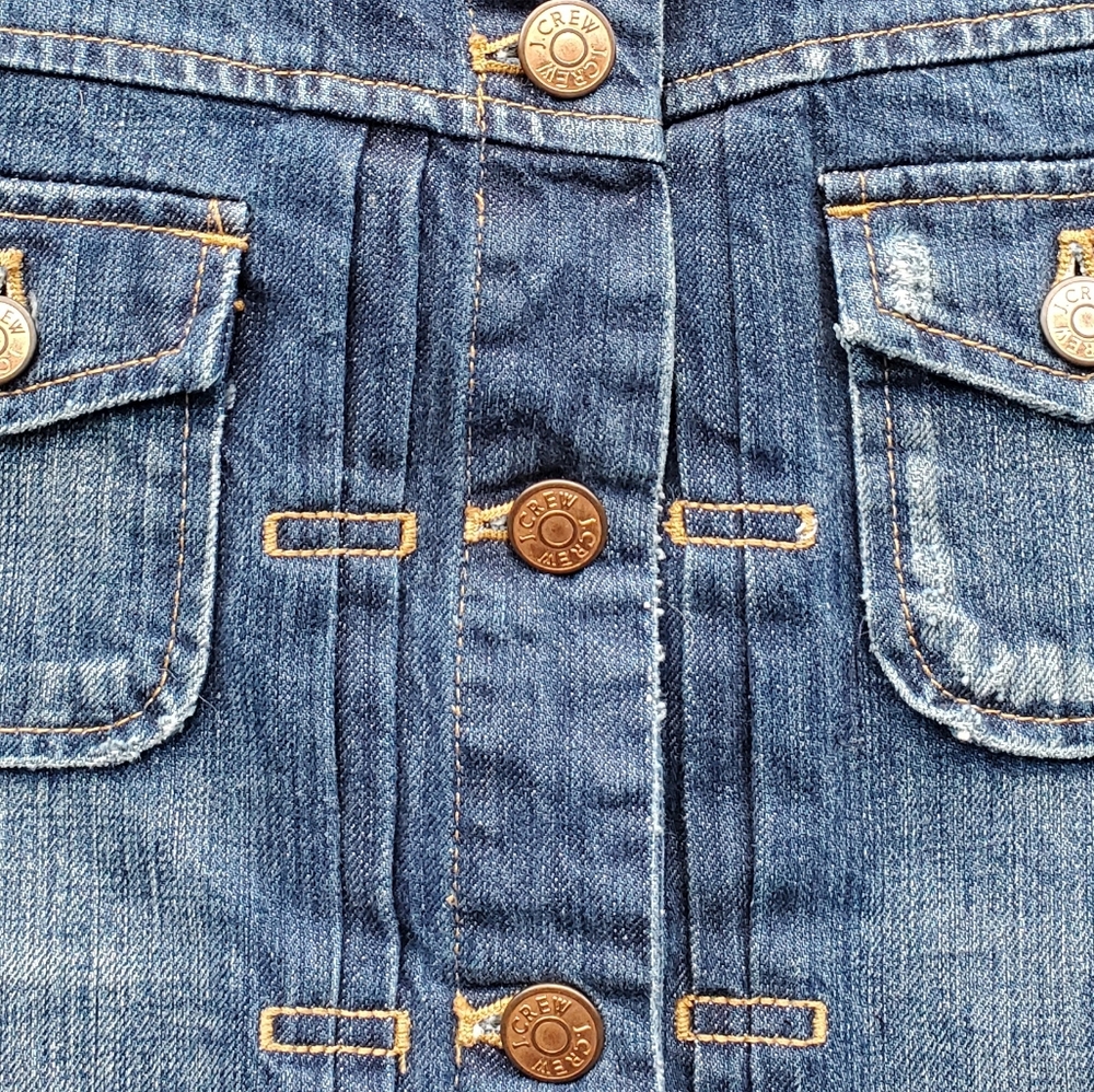 J Crew Distressed Jean Jacket Denim Medium Wash Blue XS Trucker - Picture 9 of 10